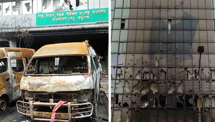 দুই দফা নাশকতায় ক্ষতিগ্রস্ত সেতু ভবন পরিদর্শনে প্রধানমন্ত্রী